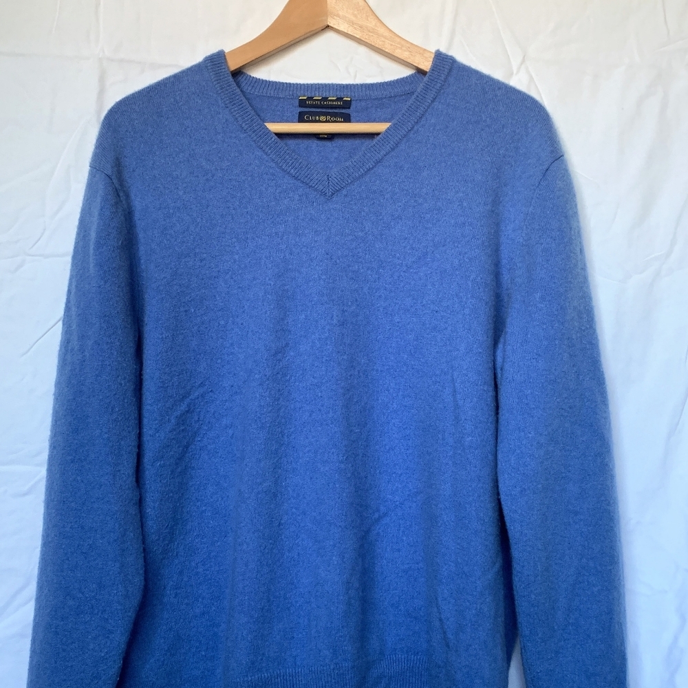 Club Room, Size L, Light Blue V-Neck Sweater, 100% 2-PLY Cashmere